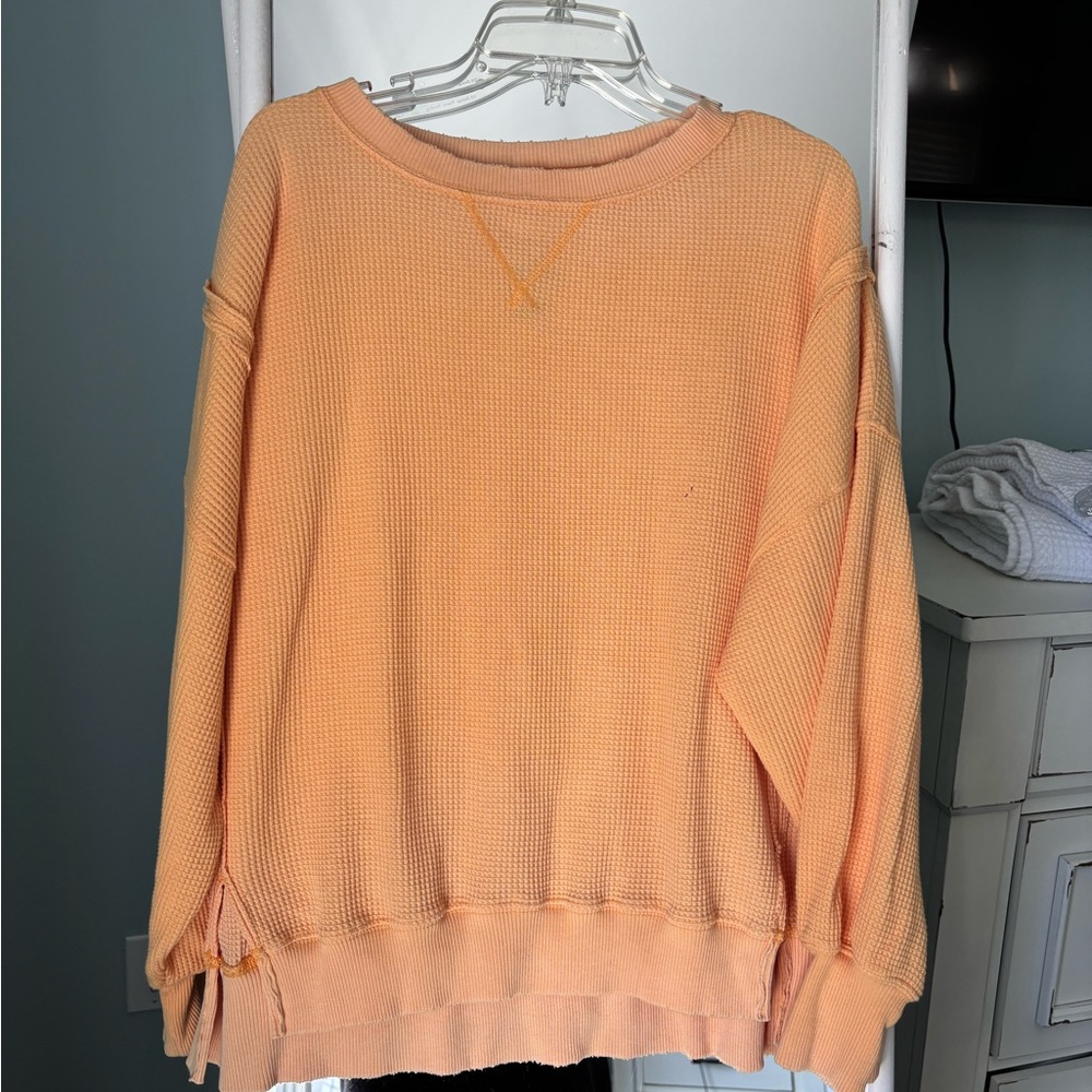 American Eagle Outfitters Peach Waffle-Knit Crewneck Sweater